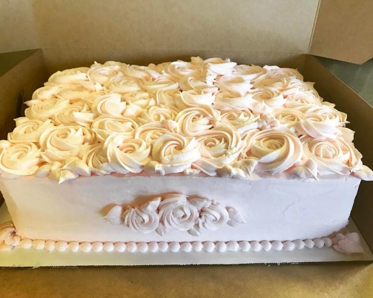 Vanilla Bean Cake, raspberry filling, rosescented